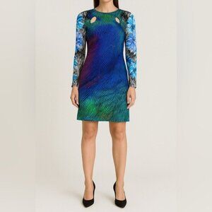 Peter Pilotto Vintage SILK LS floral print multicolour blue Black mini dress XS